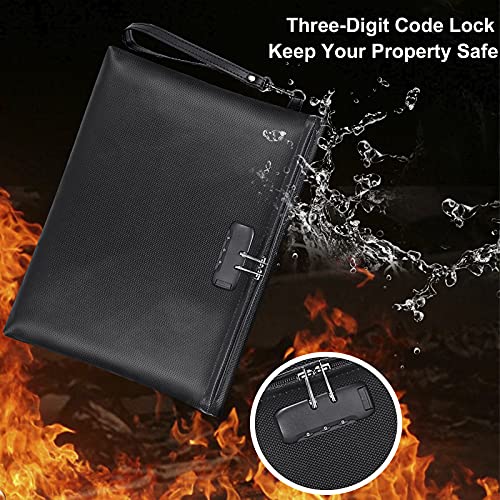 ZOOPIP Black Fireproof Waterproof Document Bag with Lock 14.3x10.2"