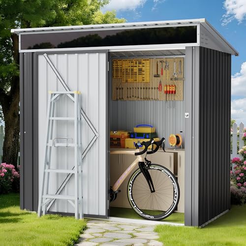 Shintenchi Steel Gray 6x4 FT Outdoor Storage Shed with Lockable Door