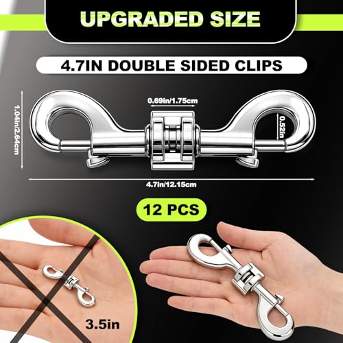 12 Pack Zinc Alloy Double Ended Bolt Snap Hooks 4.7 Inch, Silver - Heavy Duty Pet & Outdoor Gear Hardware