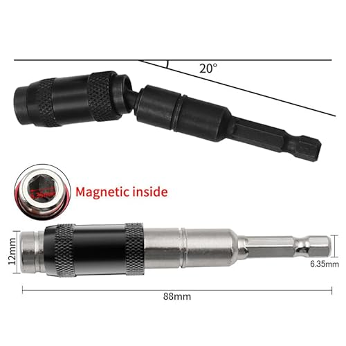 Pivoting Bit Tip Holder 1/4¡±Magnetic Screw Drill Tip Pivot Screwdriver Bit Holder Magnetic Screw Holder Extender Bendable in 20¡Æ Angle for Corners or Tight Spots (88mm)