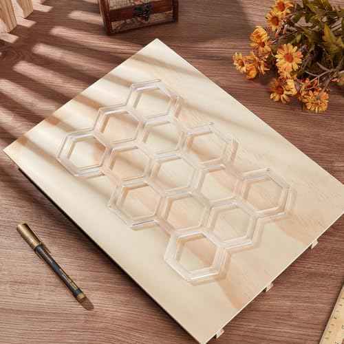 MAYJOYDIY Honeycomb Transparent Acrylic Templates 11.7x7.8 Inch Honeycomb Router Template Acrylic Hexagon Woodworking Template for Painting Graffiti Handicraft Decorative Design