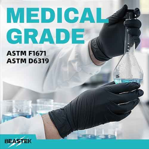 Beastek Black Disposable Nitrile Exam Gloves 100 Pcs 4Mil Chemical Resistant Powder-Free Latex-Free Food Safe Medical Cooking