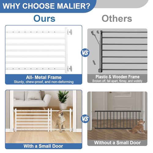 Malier Dog Gate with a Small Door, Extra Wide All Metal Short Dog Gate Pet Gate for Stairs, 10'' Tall Pressure Mount Easy Step Over Puppy Gate Low Gate for Doorways