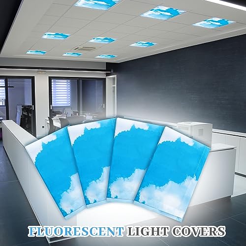 VIHOSE Sky Cloud Fluorescent Light Covers, 4 Pack, 2x2 ft Magnetic Light Filters
