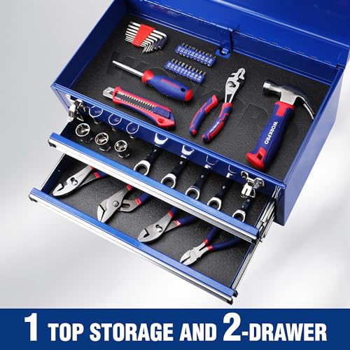 WORKPRO 18-Inch Tool Box with 2 Drawers & Top Storage - Blue
