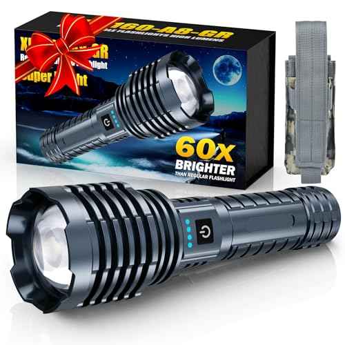 Super Bright Rechargeable Flashlights 2400.000 High Lumen, Powerful LED Flashlight, IPX7 Waterproof Floodlight & Spotlight Flashlight 2-in-1 W/5 Modes for Camping, Emergency, Search & Rescue
