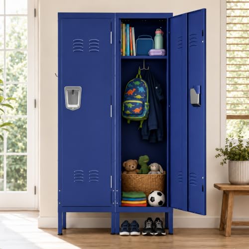 Blue Metal Employee Locker with 1 Door & Hooks - Heavy-Duty Storage for Gym, Office, School