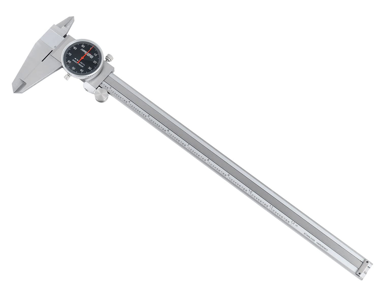 Accusize Industrial Tools 0-12'' by 0.001'' Black Face, Red Needle, Dial Caliper Stainless Steel in Fitted Box, P920-B212