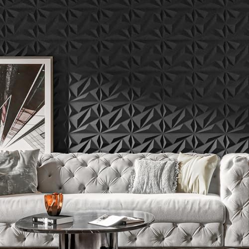 Art3d Wall Panels 33 Pack Diamond 3D Black Wall Decor 12x12 Inches