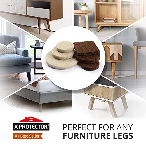 Brown & Beige Felt Furniture Pads 133 pcs – Floor & Chair Leg Protectors, Multiple Sizes