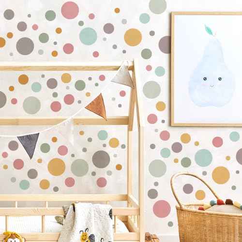 178 Pcs Bohemian Wall Decal with Polka Dots & Rainbows - Neutral Nursery Decor, Self-Adhesive Removable Wall Stickers for Kids Room, Living Room, Classroom, Home & School Decoration (Peel and Stick)