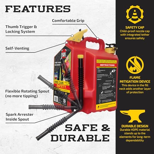 SureCan 5 Gallon Type II Gasoline & Utility Storage Container with Rotating Spout