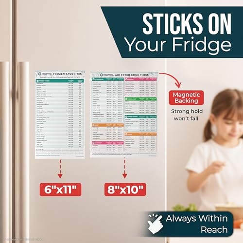 Air Fryer Cheat Sheet Set (White) – Magnetic Cooking Guide & Time Chart for 80+ Foods