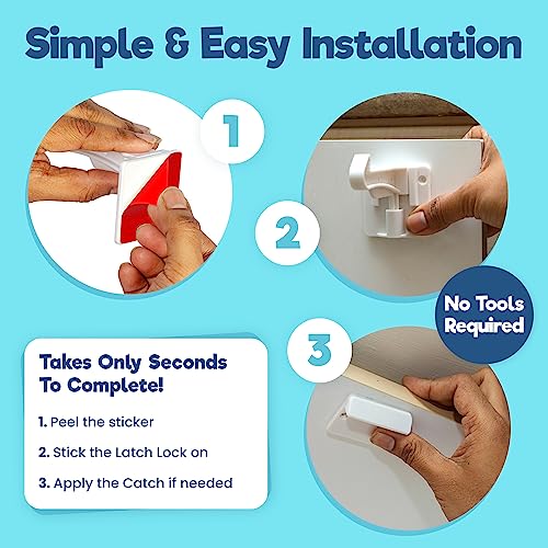 Invisible Baby Proofing Cabinet Lock Latches 10 Pack - No Drilling, Secure & Damage-Free Installation