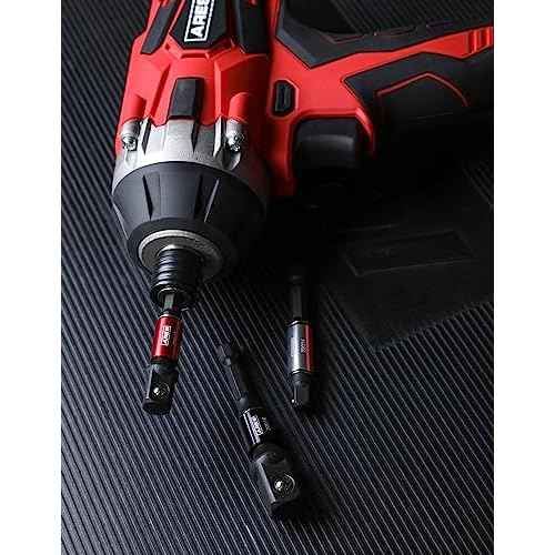 ARES 22011-3-Piece 3-Inch Impact Grade Socket Adapter Set with Color Sleeve - Turns Power Drill into High Speed Nut Driver - 1/4-Inch, 3/8-Inch, and 1/2-Inch Drive