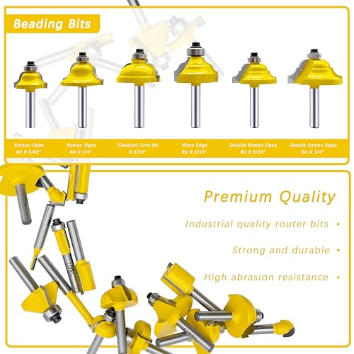 LU&MN Carbide Tipped Router Bit Set ( 35 PCS) with 1/4" Shank Wood Milling Saw Cutter, Multi-Purpose (Woodworking Tools for Home Improvement and DIY)