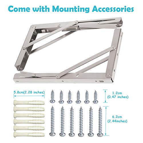 Silver 20-Inch Heavy Duty Folding Shelf Brackets - Supports 440 lb, Wall Mounted Storage