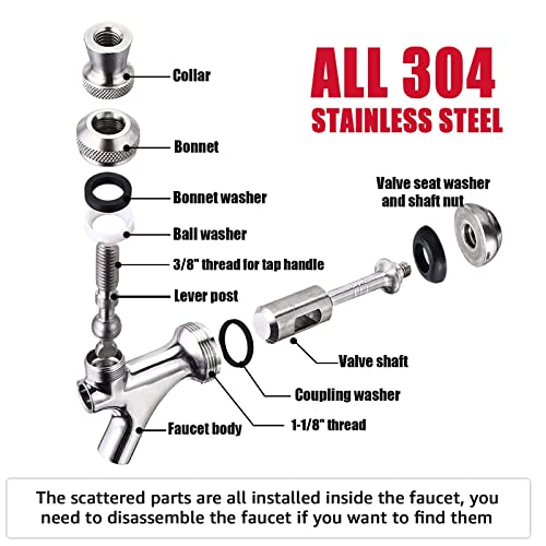 MRbrew Upgraded Draft Keg Tap - 304 Stainless Pro Faucet, Pack of 2, Fits American Beer Shanks & Towers