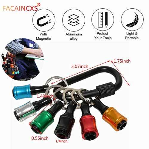 6 Color Drill Extension Bit Holder, 1/4inch Hex Shank Aluminum Alloy Screwdriver Bits Holder Extension Bar Drill Screw Adapter Change Keychain Portable 2023 Upgraded