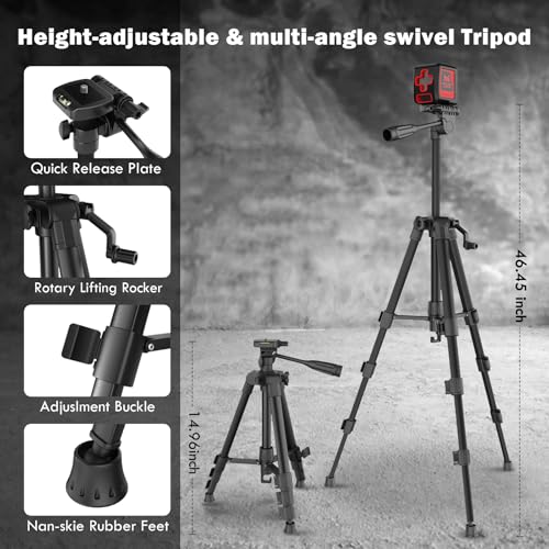 Motovera LL-T3 Self-Leveling Laser Level 100ft Green Cross Line with Tripod, 4 Brightness Modes & IP54 Waterproof