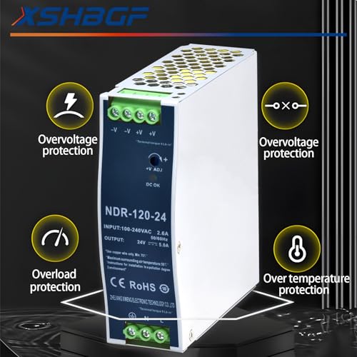 XSHBGF 120-24 24V DC Power Supply DIN Rail 120W 5A Switch Converter - Model NDR-120-24