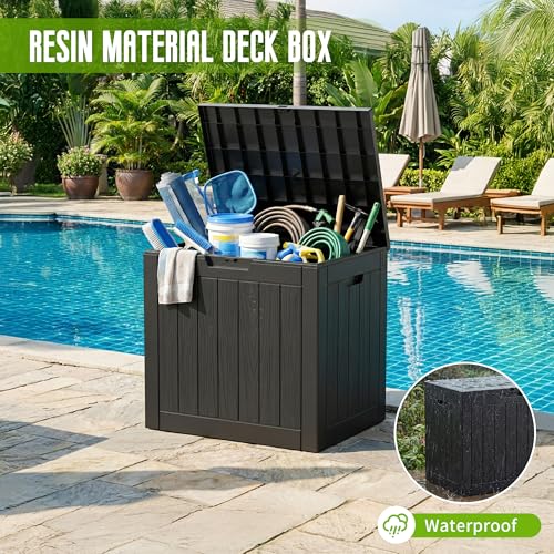 DRATO 35-Gallon Waterproof Outdoor Storage Box Resin Deck Storage Bin Black
