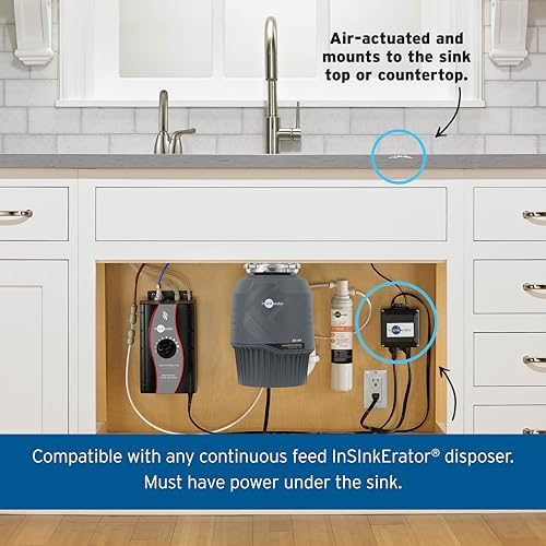 InSinkErator Garbage Disposal Air Switch Kit - Satin Nickel, Single Outlet, Sink Top Button