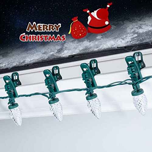 C9 LED Christmas Lights Outdoor with 50 Spring Clips, 50ft 50 LED Waterproof Strawberry String Lights, Commercial Grade Extendable Perfect for Roofline Patio House Xmas Decor, Pure White