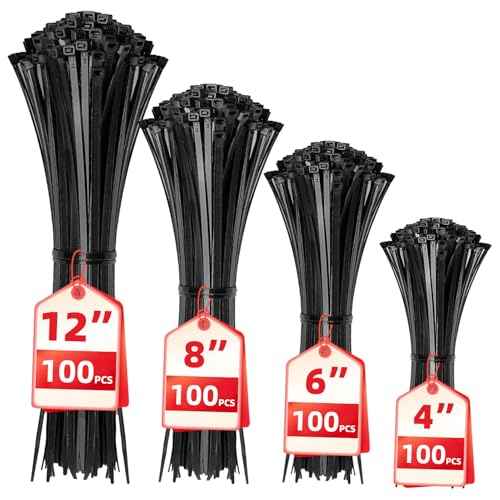 Cable Zip Ties,400 Pack Black Assorted Sizes 12+8+6+4 Inch,Multi-Purpose Self-Locking Nylon Cable Cord Management ,Plastic Wire Ties for Home,Office,Garden,Workshop. By HAVE ME TD
