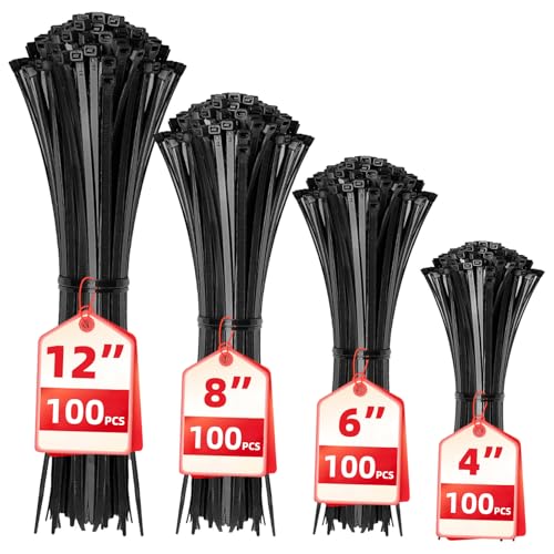HAVE ME TD Black Cable Zip Ties Set - Assorted Sizes 4,6,8,12 Inch, 400 Pack