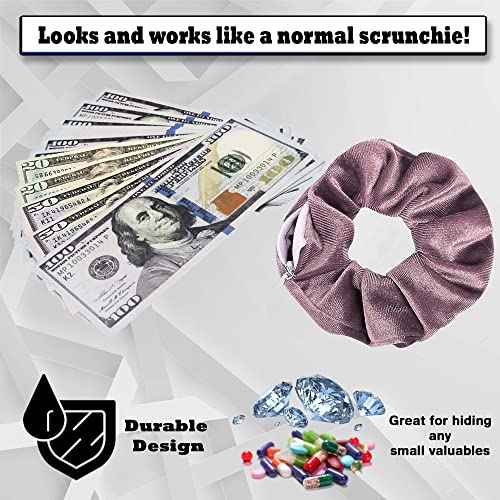 Zipper Scrunchie Safe (3 Pack) - Velvet Stasher scrunchies Compartment for Cash Cards Keys Pills Valuables | Hair bun ties Secret Pocket ponytails women Diversion safes disguise container Accessories