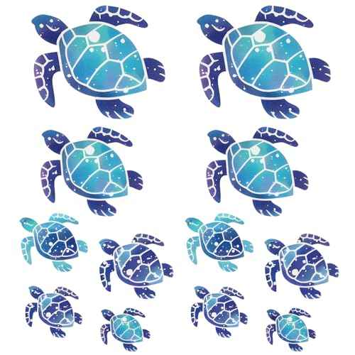 12 Pcs Sea Turtle Wall Decals, Ocean Turtle Vinyl Stickers Underwater Bathroom Decal, Waterproof Wall Sticker Removable Turtles Decals for Bathroom Bedroom Toilet Nursery Room Decoration