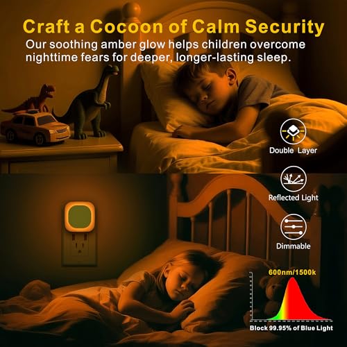 YUNLEX Amber Night Light Plug-in Wall Dimmable Eye-Care Glow for Kids