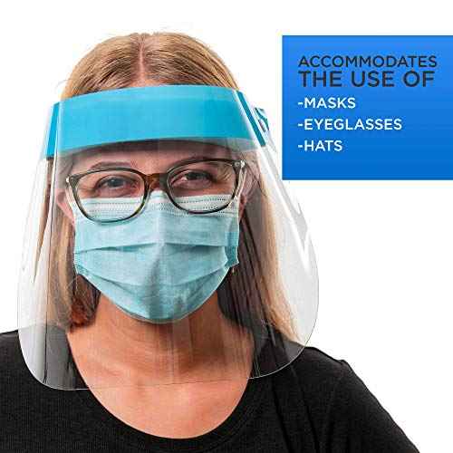 Salon World Safety Face Shields - Ultra Clear Protective Full Face Shields to Protect Eyes, Nose and Mouth - Anti-Fog PET Plastic, Elastic Headband - Sanitary Droplet Splash Guard Cover (Pack of 4)