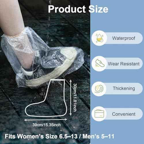 Waterproof Shoe Covers for Rain, 10 Pairs Shoe Covers Disposable, Non-Slip Indoor Outdoor Rain Shoe Covers, Plastic Shoe Covers for Men Women, Rain Boot Covers, Shoe Protector Covers