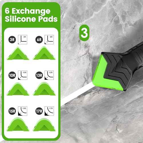 Caulking Tool 5 in 1 Silicone Caulking Grout Removal Sealant Finishing Tool with Grout Scraper, 6 Exchange Silicone Pads, Adhesive Residue Scraper Seam Repair Kit for Kitchen Bathroom