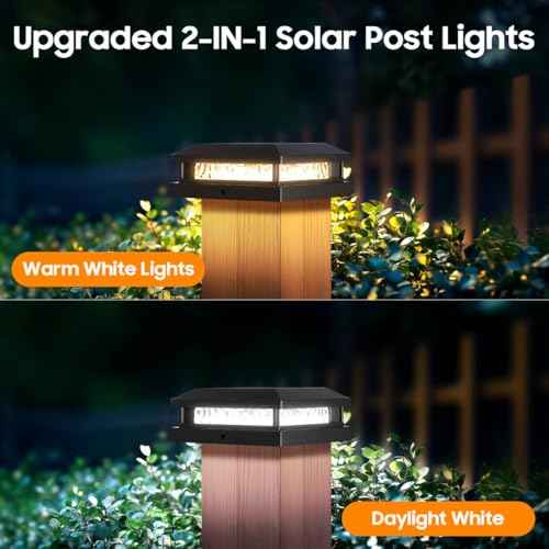 Solar Post Cap Lights 6-Pack, 2 Modes 16LEDs Bright Solar Post Lights Outdoor Waterproof, Fence Posts Cap Light, Deck Light for 4x4 4.5x4.5 5x5 Posts for Patio Garden Decor, Black