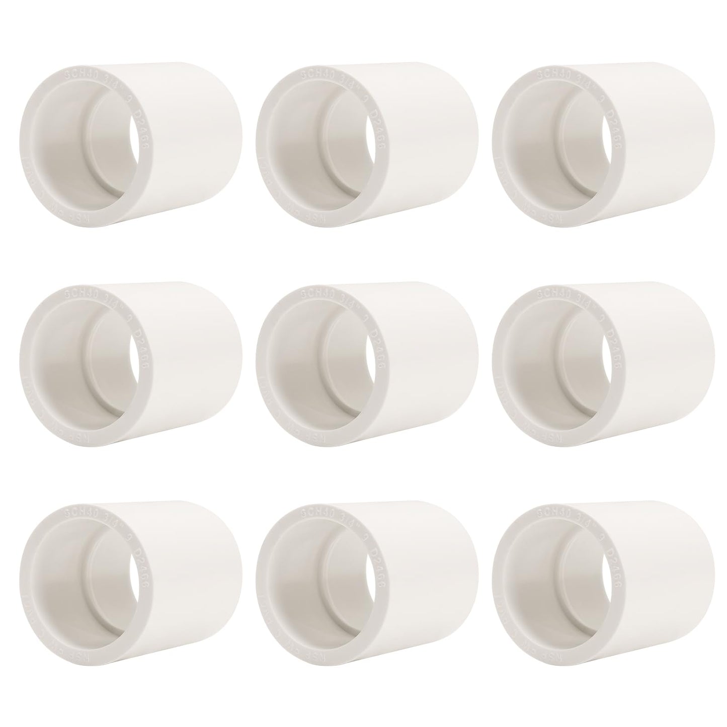 9 Pack 3/4 Inch White PVC Pipe Coupling, Socket x Socket, Schedule 40 Heavy Duty Slip Connectors for DIY Garden Support, Sprinkler System (0.75Inch)