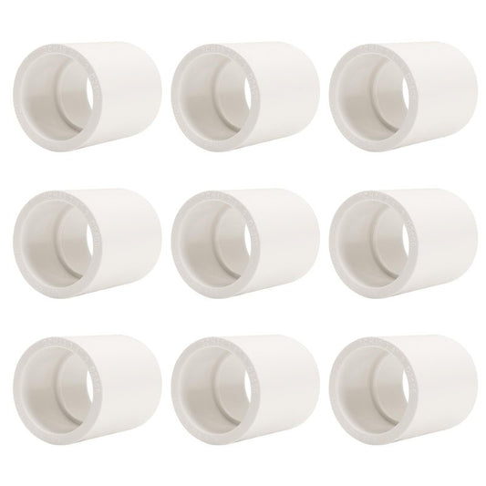 9 Pack 3/4 Inch White PVC Pipe Coupling, Socket x Socket, Schedule 40 Heavy Duty Slip Connectors for DIY Garden Support, Sprinkler System (0.75Inch)