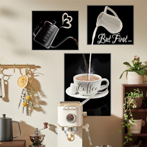 Coffee Theme Wall Decals Set, Creative Making Coffee Wall Stickers, Peel and Stick Vinyl Coffee Wall Decals, Art Decor Wallpaper for Kitchen, Home, Office, Coffee Bar, Cafe Pub, Restaurant, Set of 3