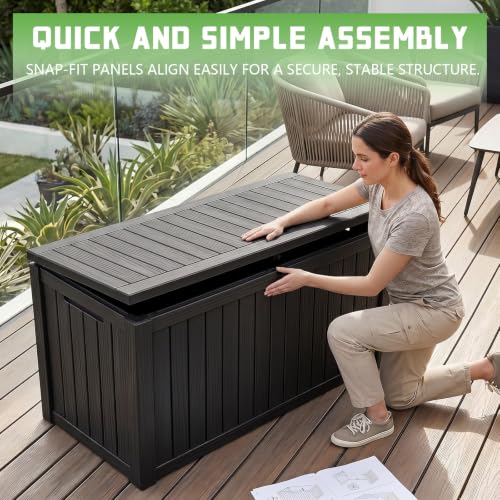 PatioZen 200 Gallon Lockable Waterproof Deck Box Black - Outdoor Storage