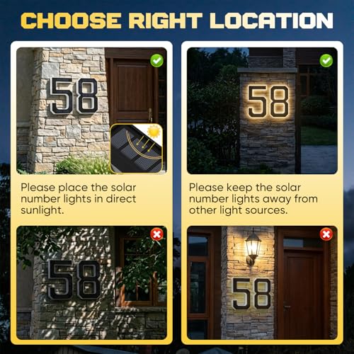 Saker 9 Inch Solar House Numbers - Waterproof Outdoor Address Sign, Lighted for Home (Variation 4)