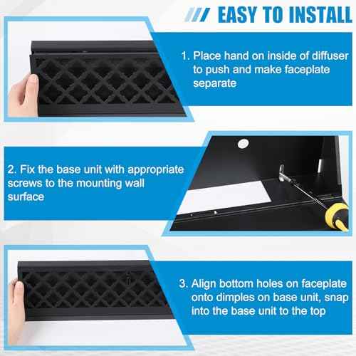 Blulu 2 Pcs 18 Inch Baseboard Register Duct Opening Size Modern Design Vent Covers for Home Floor Wall Baseboard Air Covers Supply Floor Diffuser Including Screws (Black)