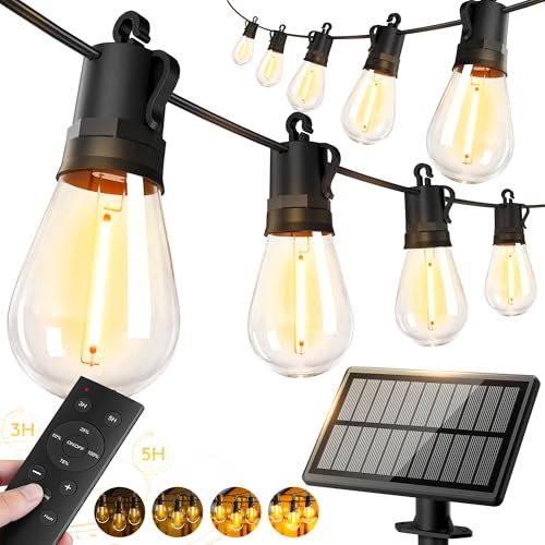 VGUXG 50ft Waterproof Solar String Lights with 15 Sockets - Outdoor Patio Decor