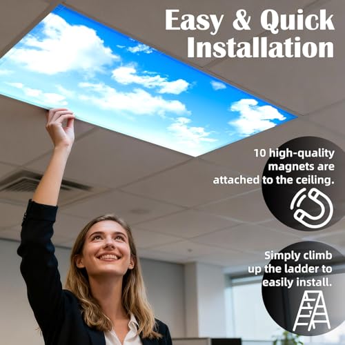 ANGSYLTH Blue Skies & White Clouds Fluorescent Light Covers 4 Pack Flame Retardant