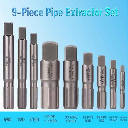Pipe Extractor Set, 9-Piece Heavy Duty Steel Broken Pipe Extractors for Removing Damaged Threaded Pipes & Fittings from 1/8" to 1", with Durable Storage Case, Ideal Tools for Plumbers Mechanics DIY