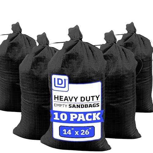 DURASACK Heavy Duty Sand Bags with Tie Strings Empty Woven Polypropylene Sand-Bags for Flood Control with 1600 Hours of UV Protection, 50 lbs Capacity, 14x26 inches, Black, Pack of 10