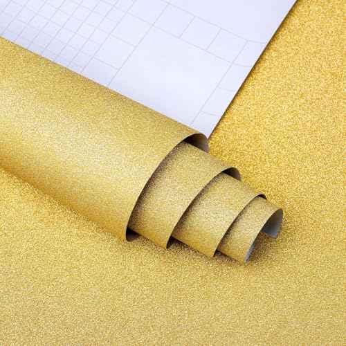 wishFIRE Gold Glitter Peel and Stick Wallpaper 17.3" x 120" Sparkly Contact Paper Gift Wrapping Paper Removable Self-Adhesive Bling Wallpaper DIY Decorative for Bedroom Living Room