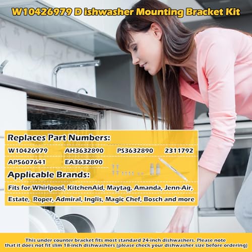 IWIWE W10426979 24-Inch Dishwasher Mounting Bracket Kit for Granite Countertops – For Standard 24" Dishwashers