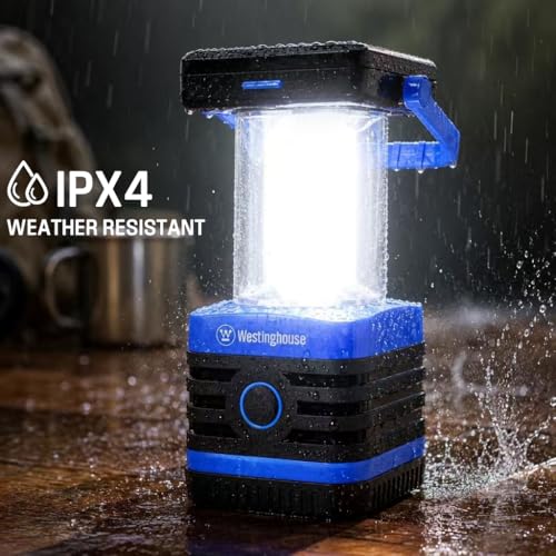 Westinghouse Solar Rechargeable Camping Lantern - 1000 Lumen LED, IPX4 Water-Resistant, 5 Modes, USB-C & Solar Power